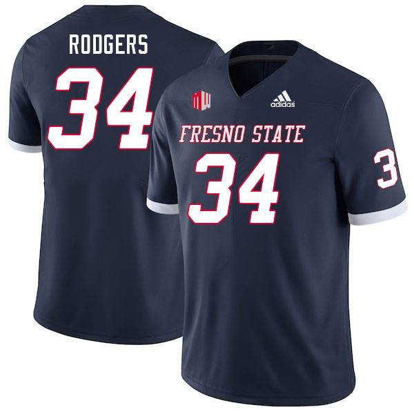 Men #34 Caden Rodgers Fresno State Bulldogs College Football Jerseys Stitched Sale-Navy